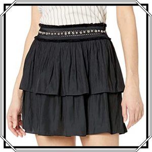 Ramy Brook Maeve Stud-Embellished Tiered Mini Skirt-NWT